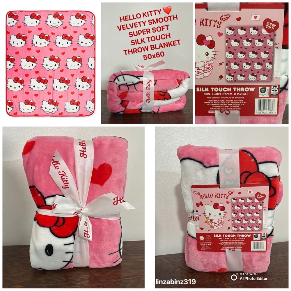 NWT- Sanrio- Hello Kitty- Pink Velvety Smooth- Silk Touch Throw Blanket 50x60
